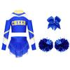 Dívčí cheerleadingová sada Odhalená ramena Dlouhý rukáv Zadní výstřih Klíčová dírka Barevný blok Potisk písmen Zkrácený top Kamínky Sukně Mašle Čelenka Pompony