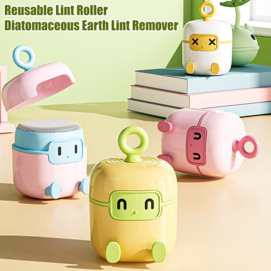 Lint Roller Reusable Washable Sticky Roller Eco-Friendly Pet Hair Remover Robot Design 2-in-1 Portable Lint Brush Quick Drying Travel Cleaner