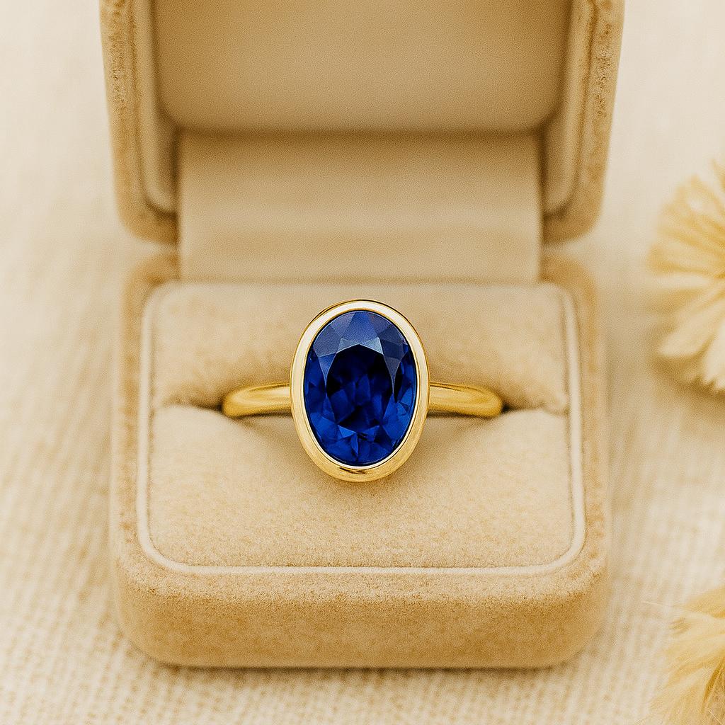 

Oval Shaped Blue Sapphire Ring, September Birthstone Ring, Secured Bezel Set Ring, Solitaire Engagement Ring K серебряный