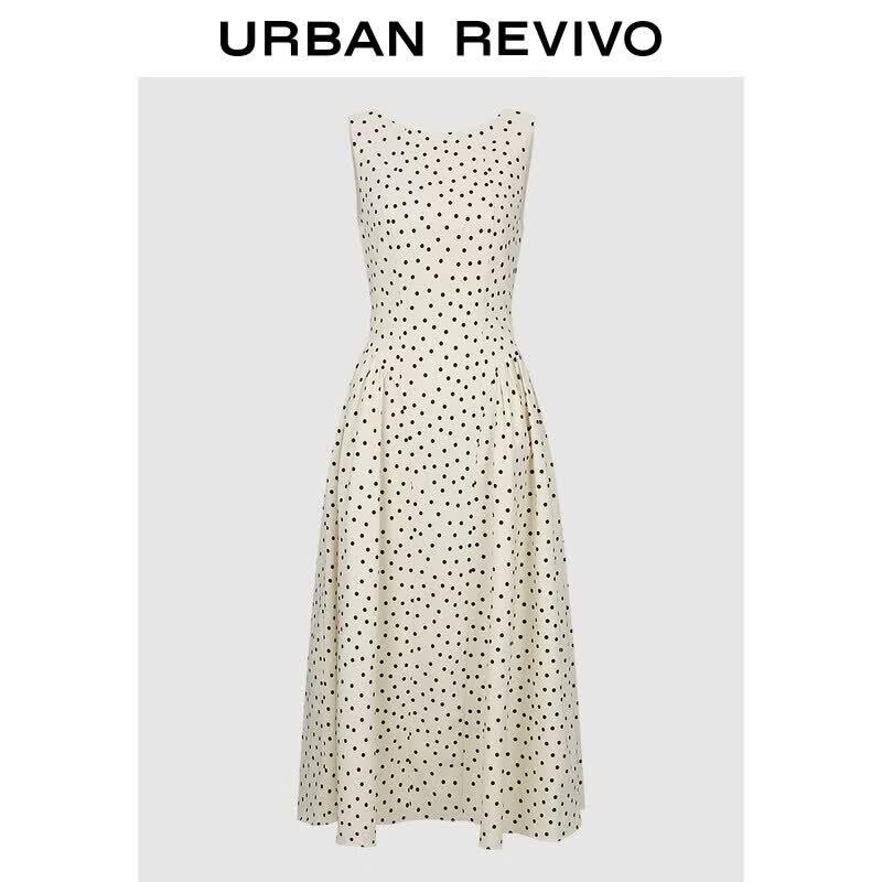 UR2026 Modern Polka Dot Pleated Sleeveless Dress S