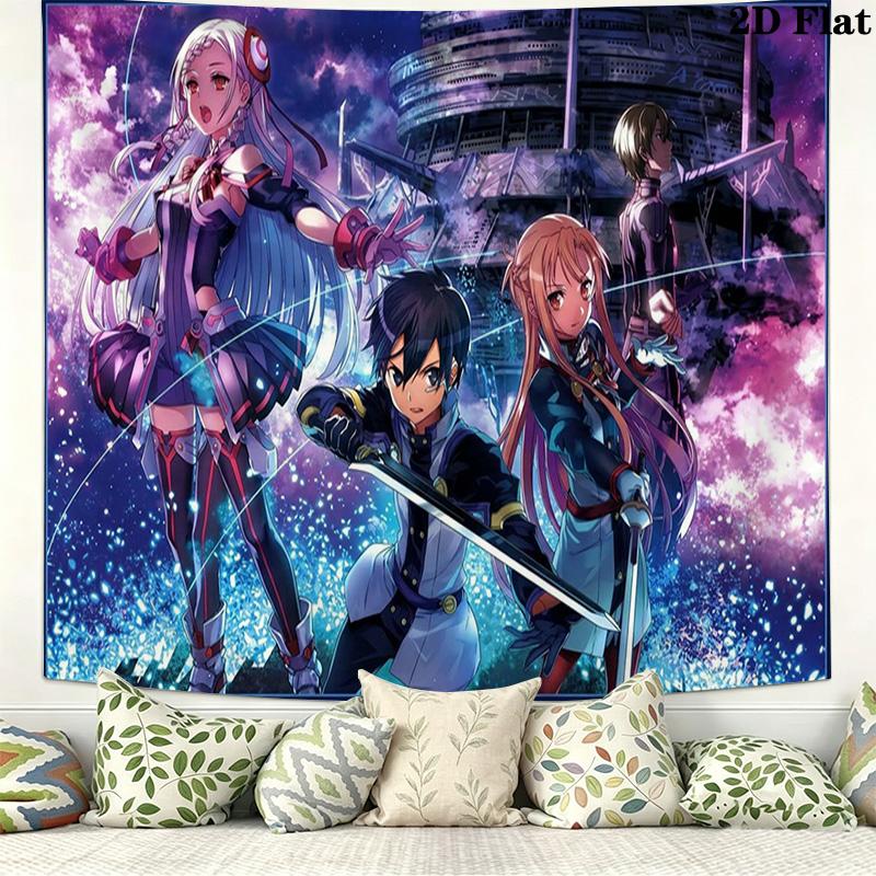 Sword Art Online Wall Tapestry Aesthetic Wall Hanging Printed Fabric Blanket Decorative Tapestries for Bedroom Living Room Home Decor