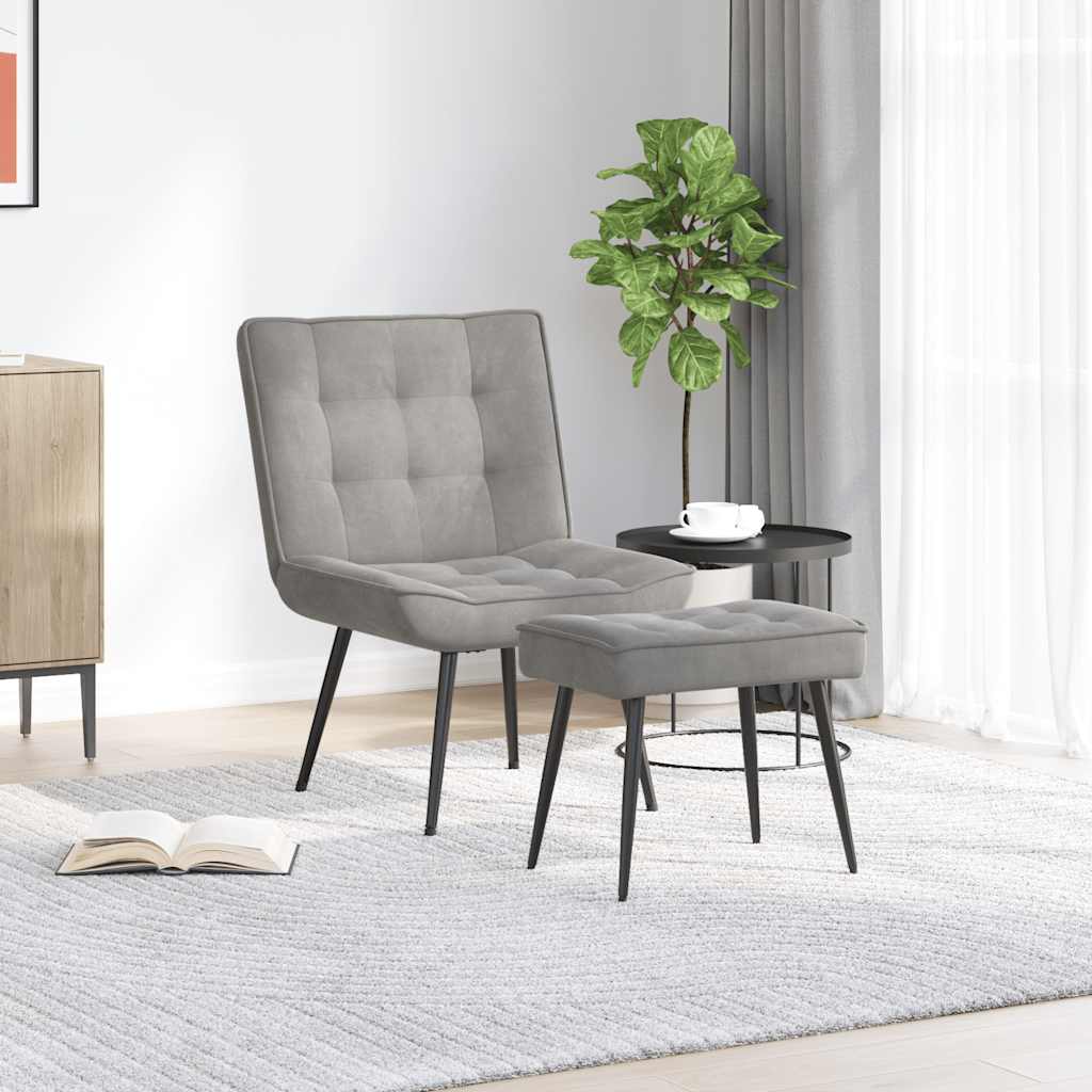 Velvet Relaxation Armchair with Footstool Light Grey