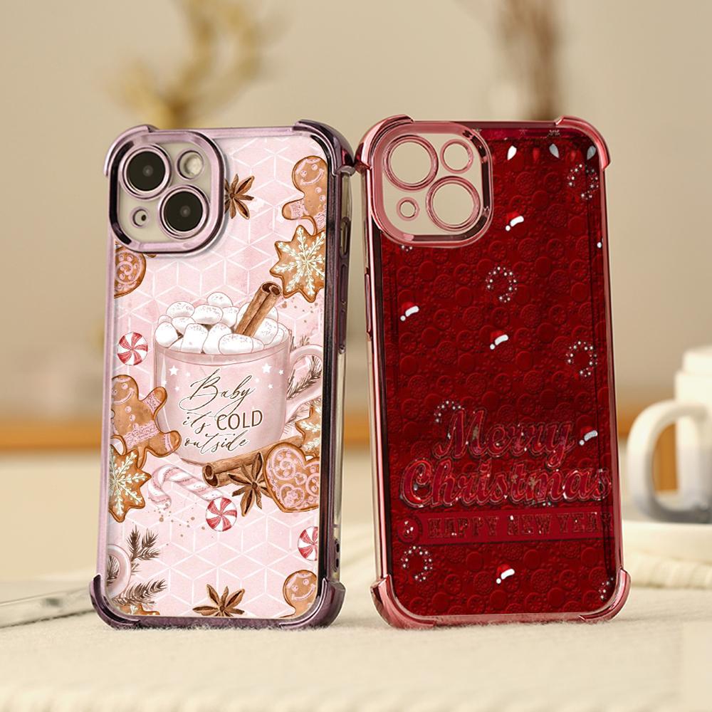 Ae114 Merry Christmas Christmas tree art Electroplated TPU Phone Cases for Samsung A54 A12 A14 S22 S23 S24 Ultra A55 A15 Four Corner Protection Cover