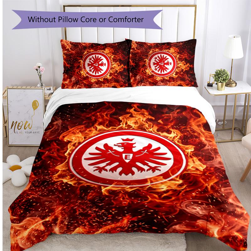 Set Lenzuola Stampato Calcio Eintracht Frankfurt 3 Pezzi, Comodo Set Copripiumino per Camera da Letto Delicato sulla Pelle