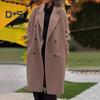 Women's Woolen Coat Autumn Winter Double-breasted Lapel Overcoat Loose-fit Solid Color Warm Long Coat for Office Daily Wear