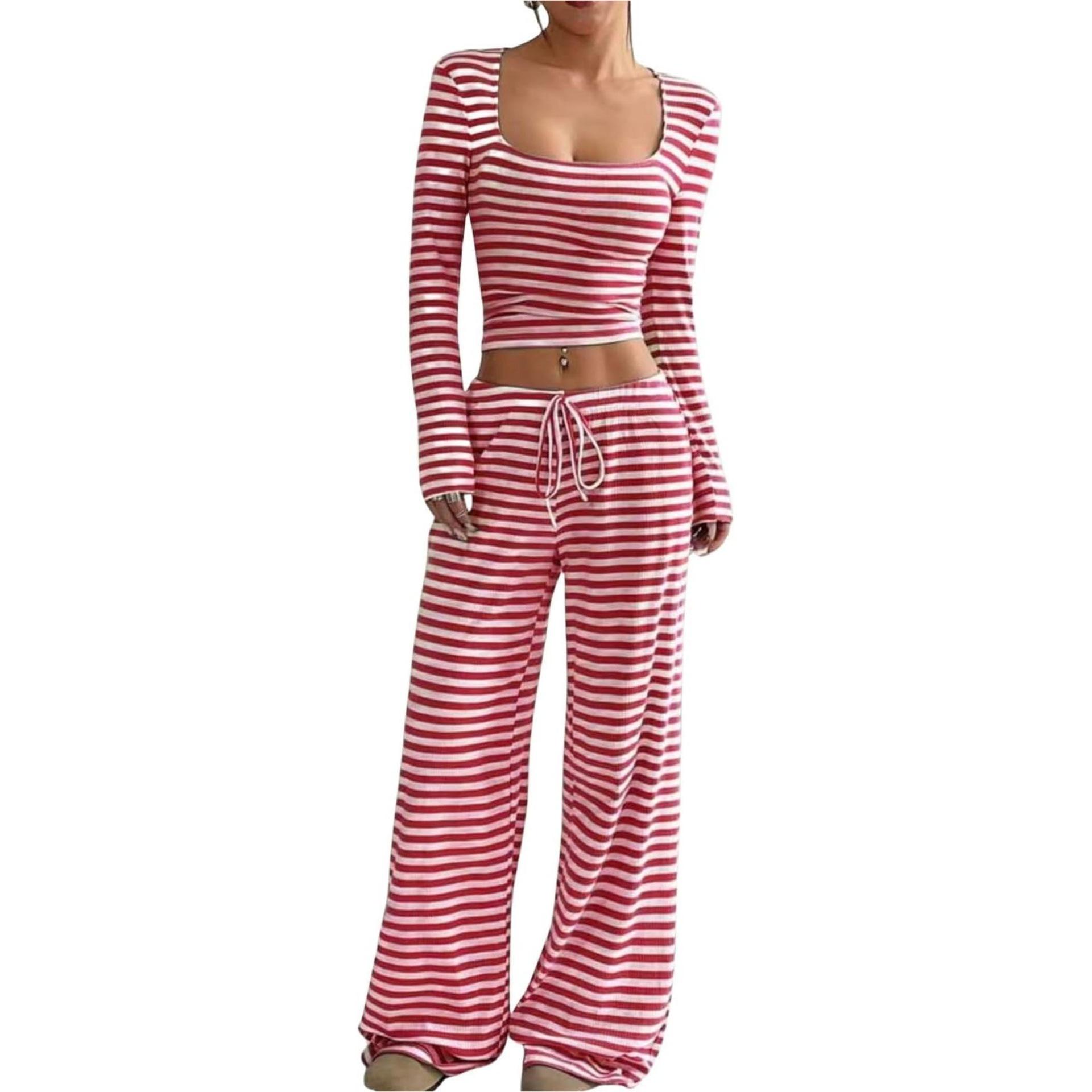 2026 Spring New Arrival Women s Striped High-Waisted Slimming Wide-Leg Pants S красный
