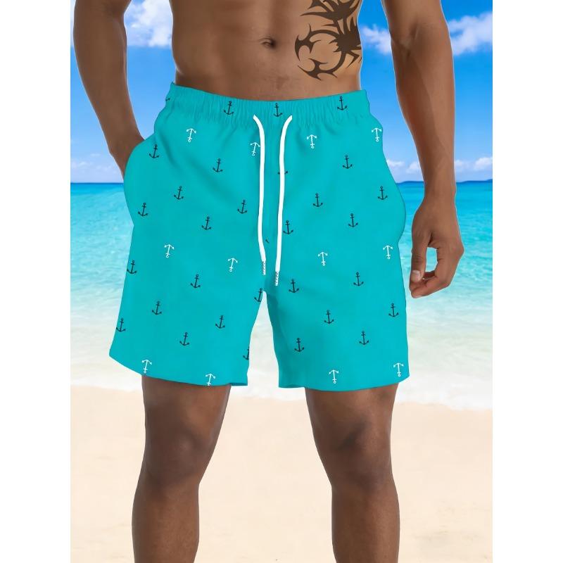 New men's fashionable printed beach shorts, anchor pattern print