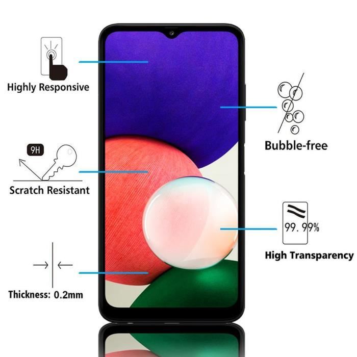 Film de protection d'écran - VCOMP - Samsung Galaxy A22 5G - Verre Trempé - Noir - Résistant aux rayures
