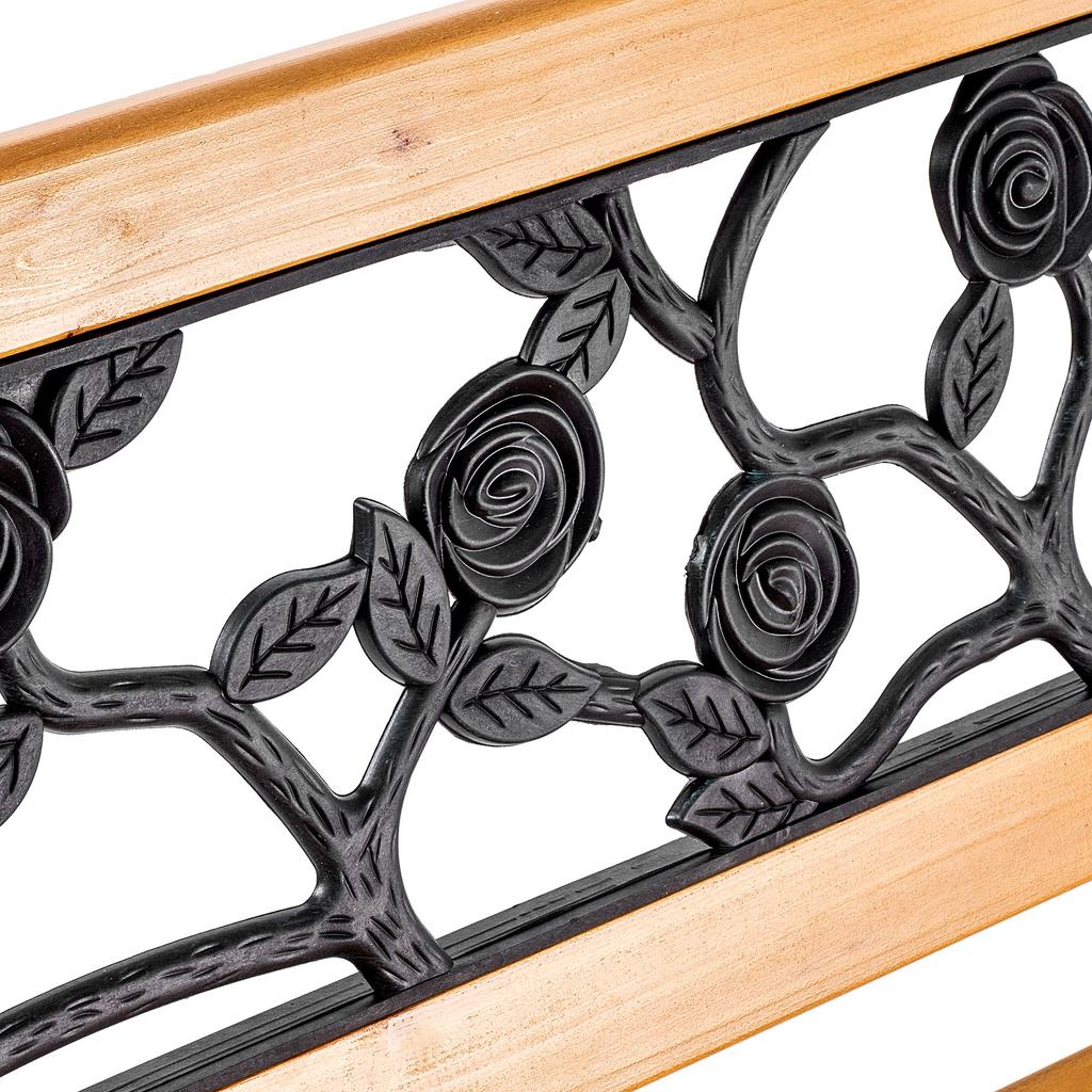 KADAX Garden Park Bench Wooden 127cm Bench With Backrest Cast Iron Roses