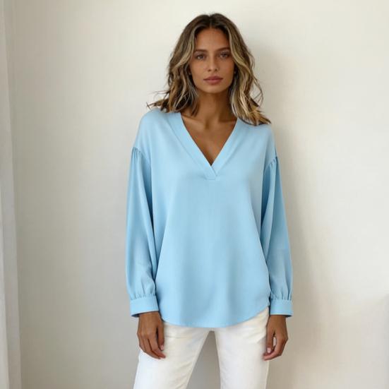 Dámské topy Výstřih do V Dlouhý rukáv Volný střih Pulovrové topy Jednobarevné Ležérní halenka Práce Párty Rande