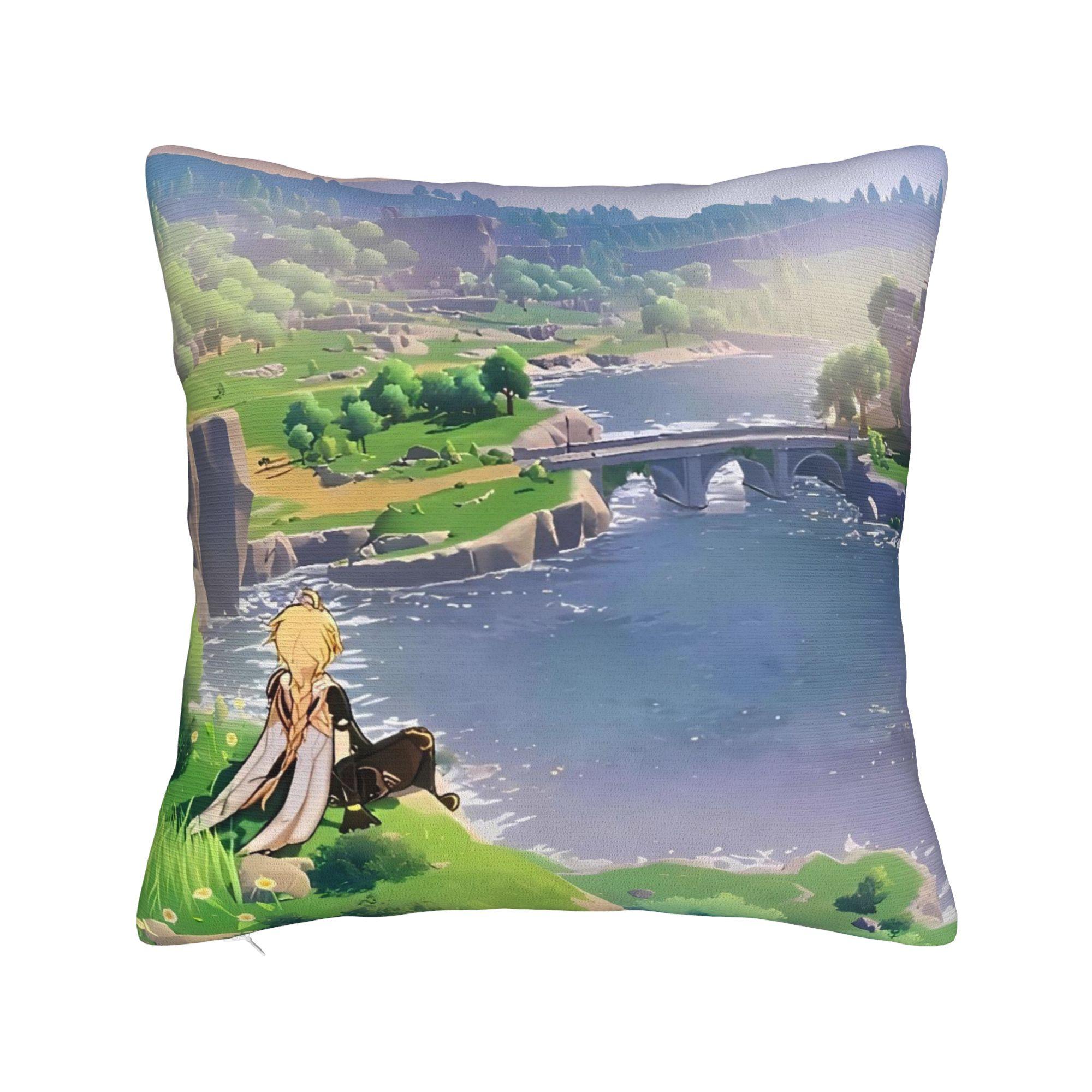 

Anime game Genshin Impact Pillow Cover Fashion Pillow Case For Sofa Car Home Decor Custom Cushion Cover Gift 12x12Inch
