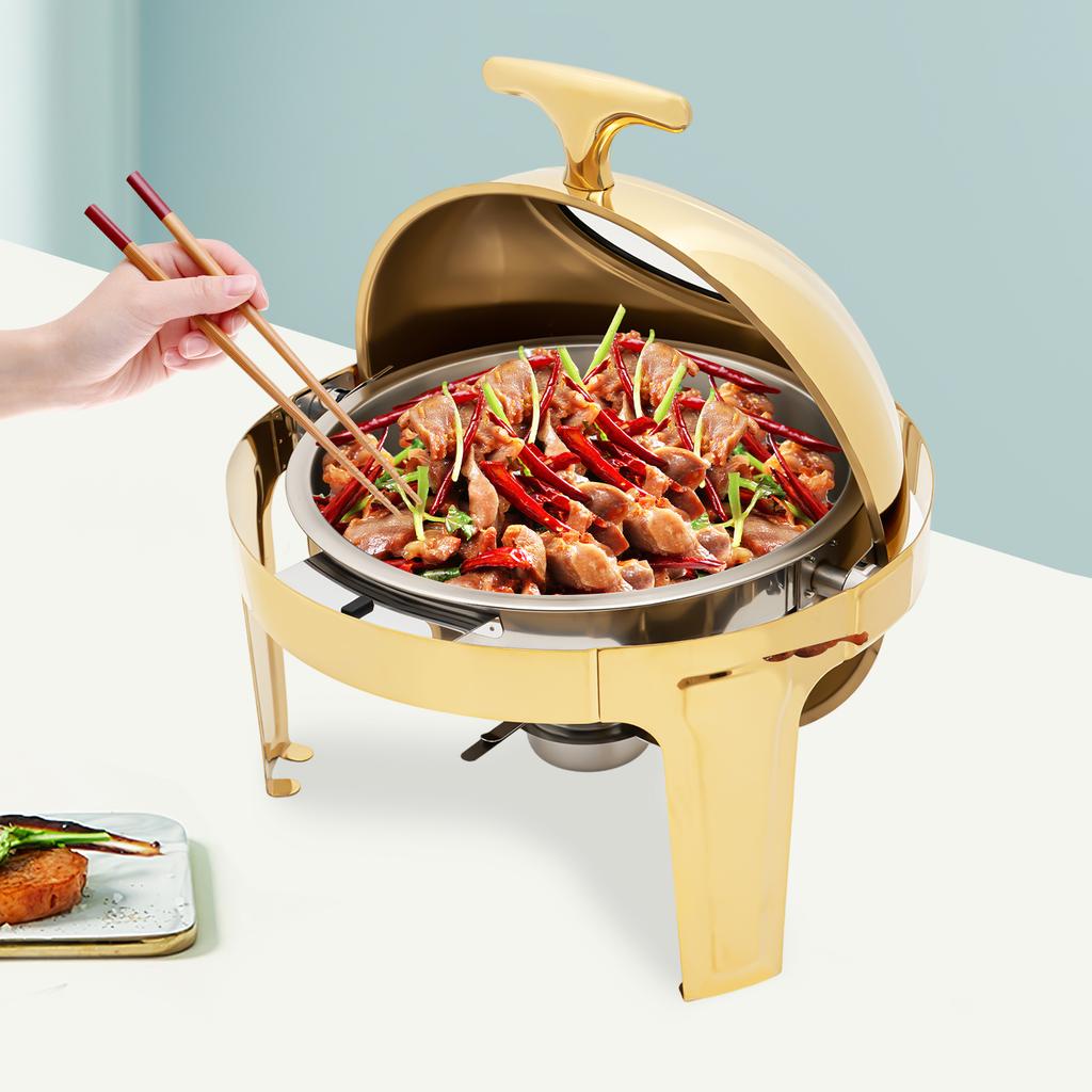 6,34 Qt Runde Bain-Marie Rollhauben-Bain-Marie Buffet-Set mit verdicktem Brennstoffbehälter Bain-Marie Buffet-Set(Rund/Einzelpfanne)