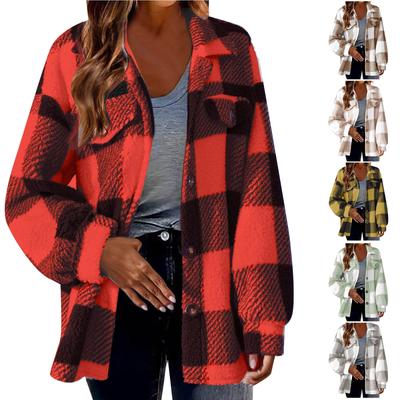 Damen Wintermode Dicker Plüsch Einfarbig Karierter Knopf Lange Ärmel Lässige Sport Freizeitjacke La Fleeceoberteil Mit Tasche