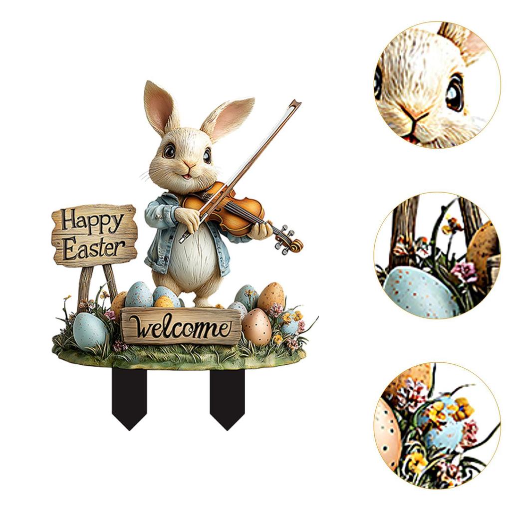 Easter Bunny Stake Easter Decor Yard Ornament Bunny Decorative Garden Stake Rabbits Easter Yard Sign for Backyard Path Garden
