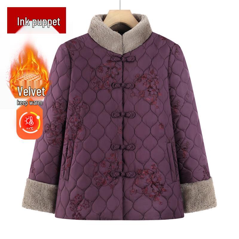 

Mo ou Women s New Chinese Style Fleece-Lined Winter Cotton Jacket XL