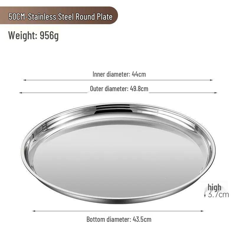 Stainless Steel Multi-Purpose Round Tray - Large Plate for Vegetables, Fish, Barbecue, Commercial or Household Use