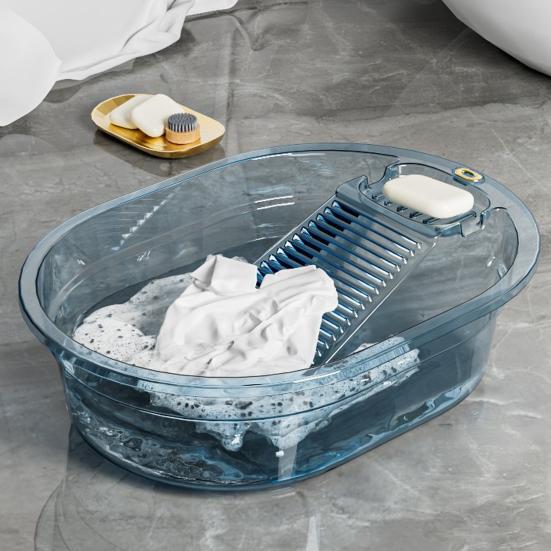 Prací lavór Protiskluzový Průhledný Design Velká Kapacita Odolný Koupelnový Mycí Lavór s Prací deskou