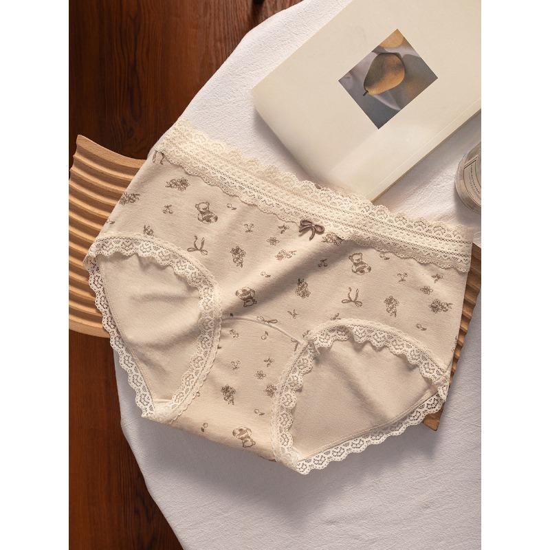 Ladies Spring and Autumn New Lace Cotton 10A Bacteriostatic Extended Crotch Mid Waist Triangle Briefs