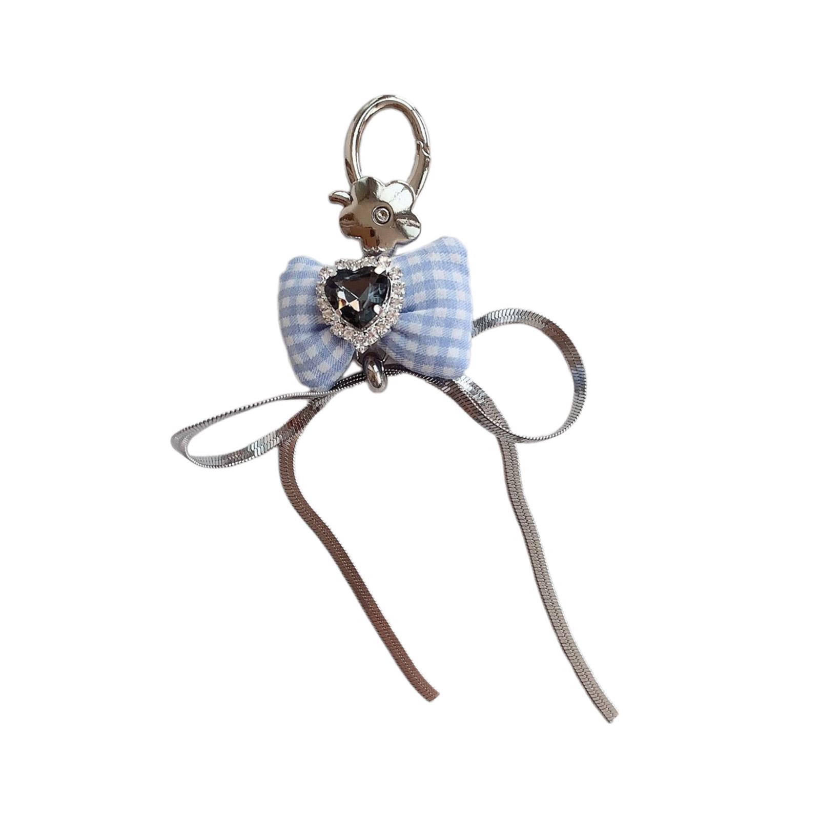 

Клетчатый бантик, брелоки с подвеской в виде сердца, милые, сладкие, подвесное украшение, брелок для ключей, украшение для рюкзака для женщин, девушек синий