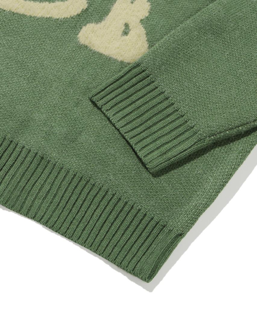 TRILLION Hairy Graphic Logo Oversized Jacquard Knit (Green)