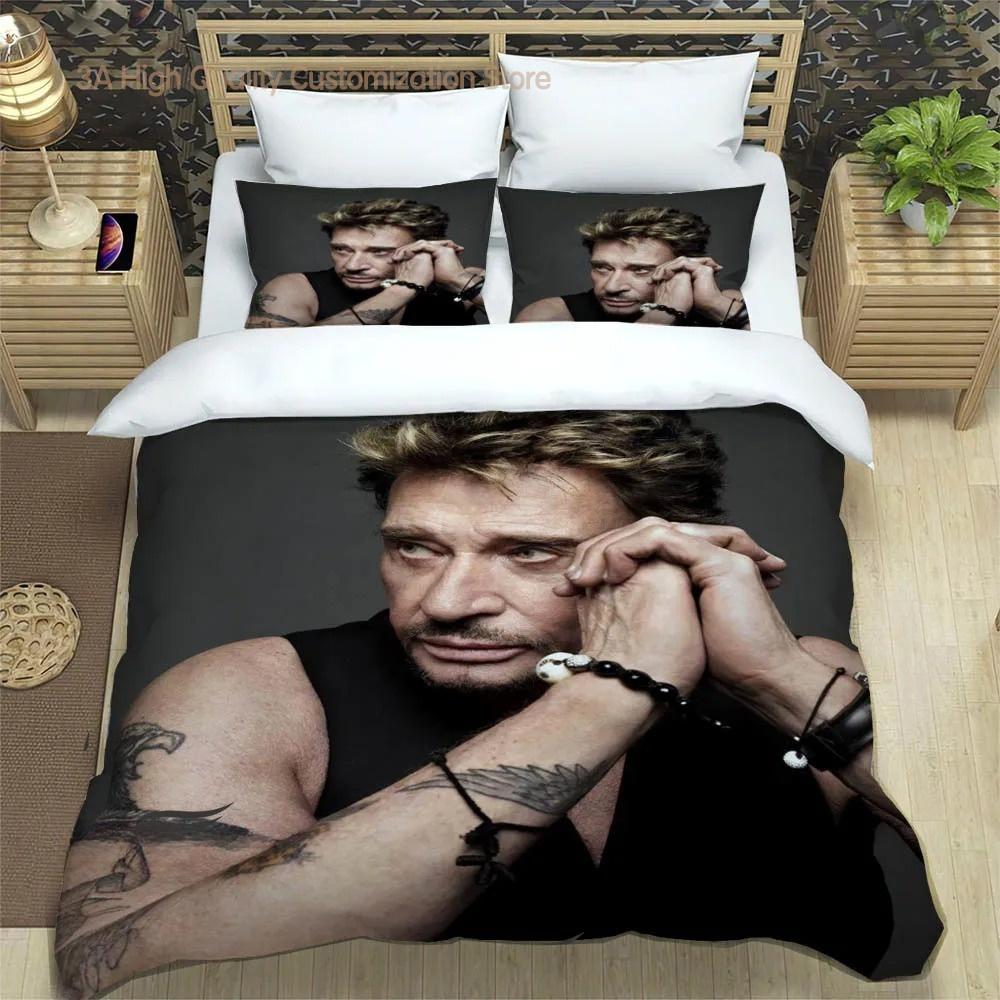 Rockstjärnan Johnny Hallyday Sängkläder utsökt sängkläder set påslakan sängtäcke set sängkläder set lyxig födelsedagspresent