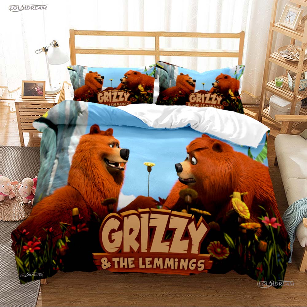Grizzly und die Lemminge Ganzjahres-Bettwäsche-Set mit weichem Bettbezug und Kissenbezügen, erhältlich in den Größen Einzel-/Doppel-/Queen-/Kingsize.