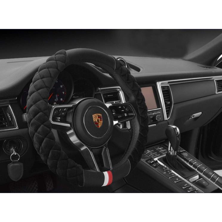 HAOKAY Luxury Fluffy Winter Steering Wheel Cover For Men Women,Soft Warm Short Plush Steering Wheel Cover Black Fuzzy With Universal 14.5-15 Inch