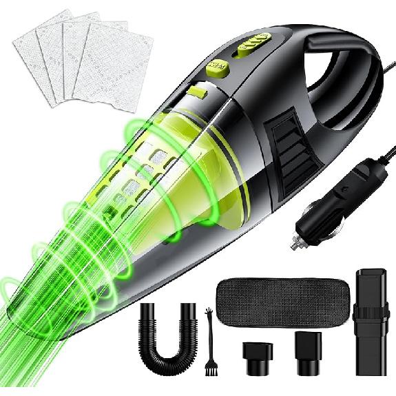 Car Vacuum, Portable Car Vacuum Cleaner with Powerful Suction, DC 12V Power 16.4Ft Cord Wired Vacuum Cleaner, Essential Accessories for Men/Women Sj1002-green-1