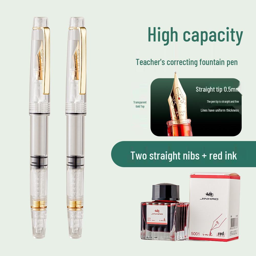 Teacher Correction Fountain Pen with Red Ink - Large Capacity Bent Nib for Grading