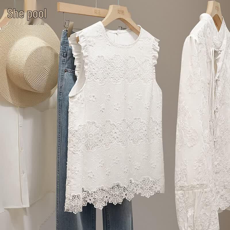 Women s Lace Hollow Out Round Neck Vest Top XL