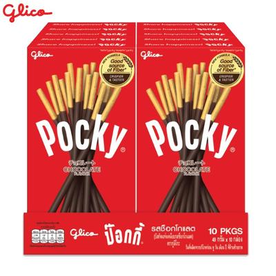 Glico Pocky Chocolate, mit Schokolade überzogene Keksstangen, 49 g x 10 Stück – Thai-Snack