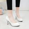 White High Heels 2025 Summer New Professional High-heeled Round-toe Work Shoes Patent Leather High-heeled Shoes Large Size 42