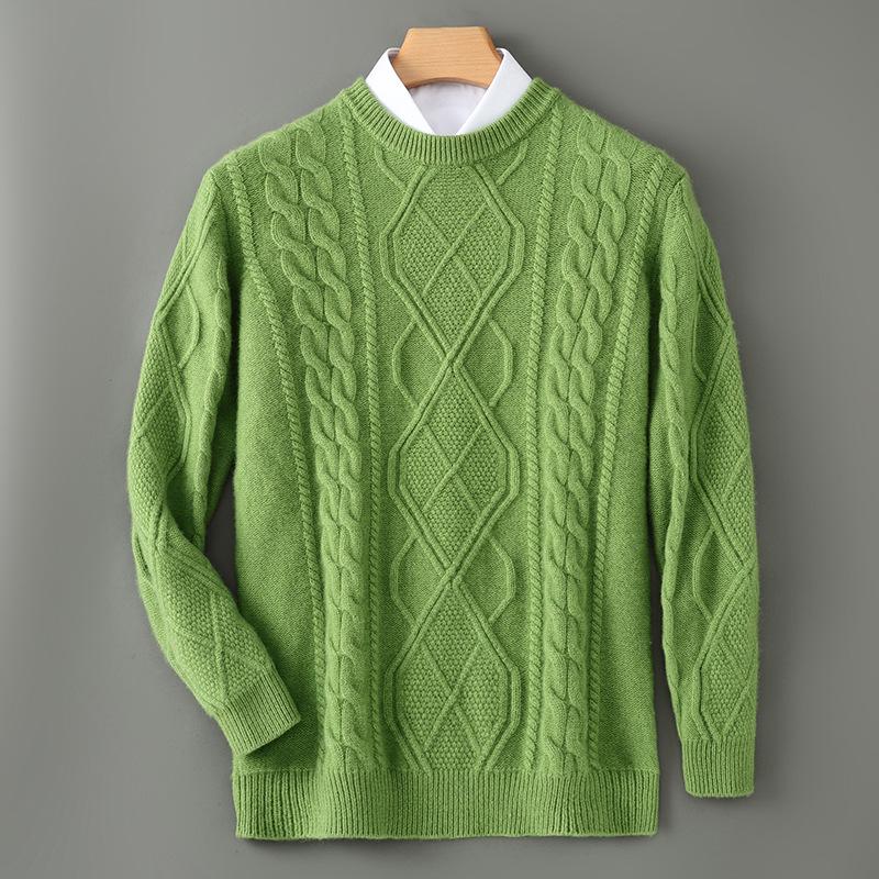 Men's Wool Round Neck Sweater - 2025 Fall/Winter Fashion Knitwear, Casual Loose Fit, Thickened Base Layer