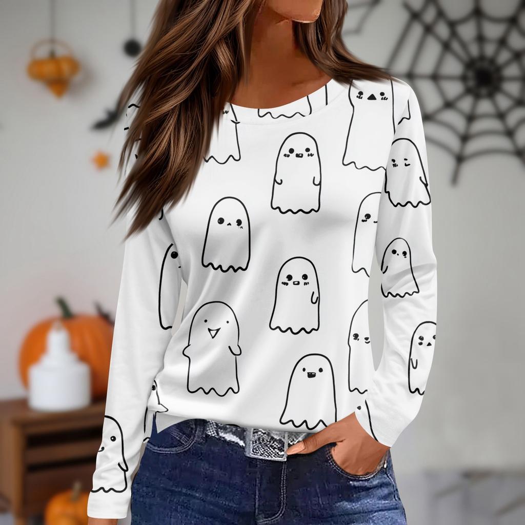 Damen Täglich Lässig Langärmlig Bedruckt O-Ausschnitt Oberteil