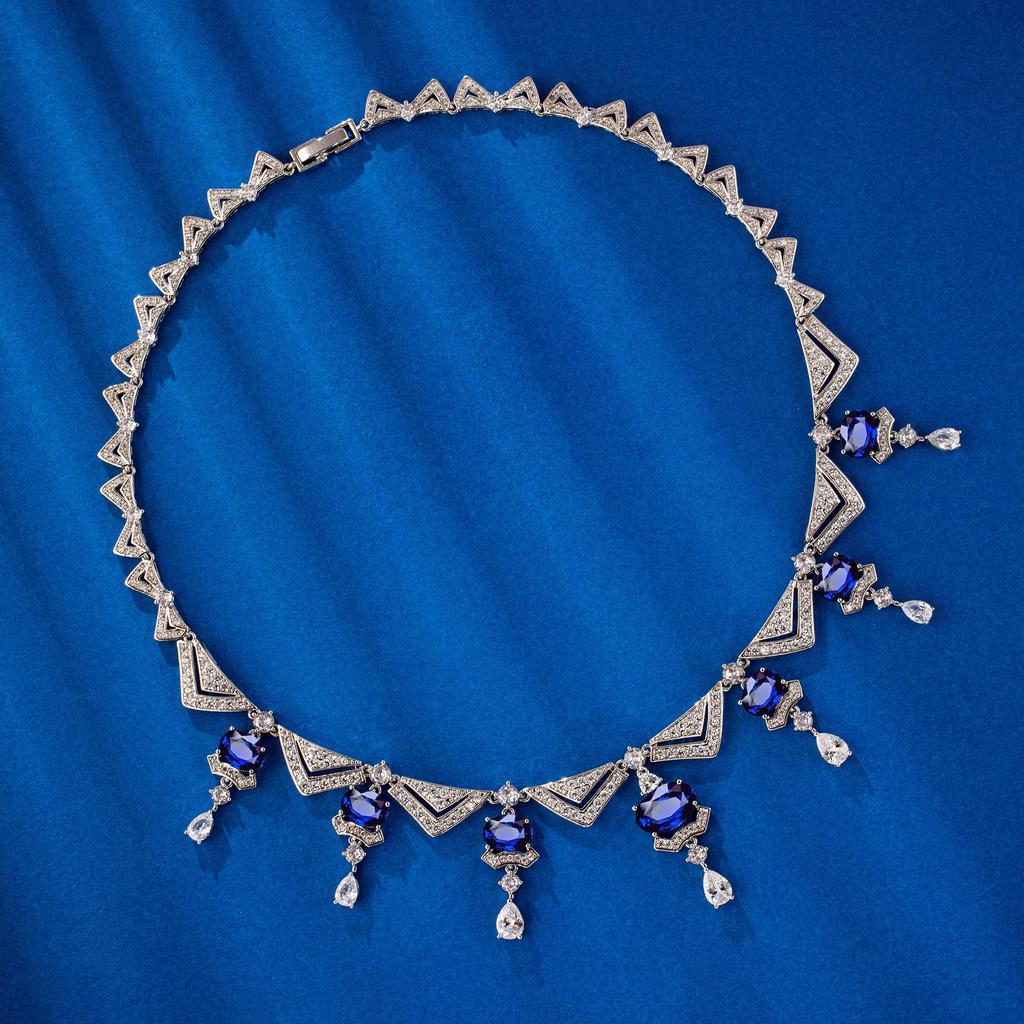 High-End Copper Earrings & Necklace with Main Stone - Popular in Europe & America, Two-Piece Set