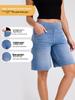 Cross-Border Cat Ear Denim High Waist Slimming Shorts with Multi-Pockets - Women's Casual Fitness Style