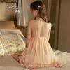 Women's Double Layer Mesh Padded Bow Trim Backless Sleep Dress with Robe Lounge Set