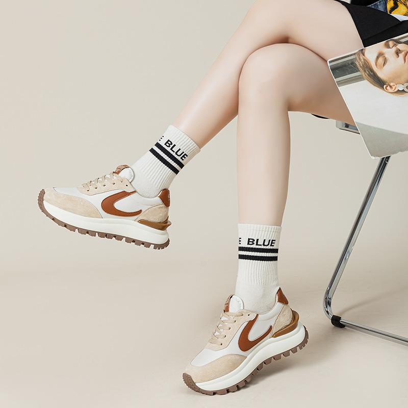 Women's spring new leather platform sports style casual shoes versatile, lightweight and non-slip running shoes