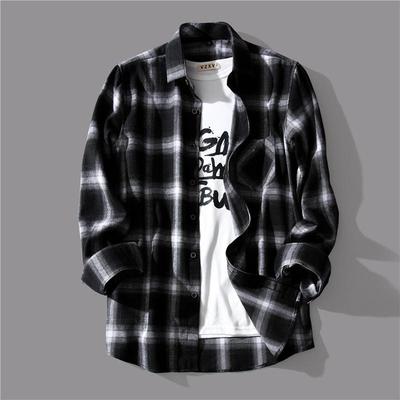 Herren Hemd im koreanischen Stil Schwarz & Weiß Kariert - Trendiges, lockeres, langärmeliges Freizeit-Oberteil für Frühling & Herbst