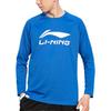 Li Ning Badminton Series Letter Big Logo Printed Sports Round Neck Long Sleeve T-Shirt Men Tops Crystal-Blue ATLR071-4