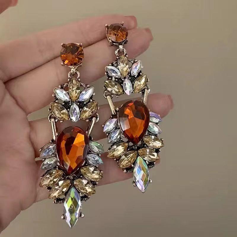 Water Drop Diamond Earrings Retro Temperament Niche Design Earrings Light Luxury High Sense Versatile Exquisite Earrings Women