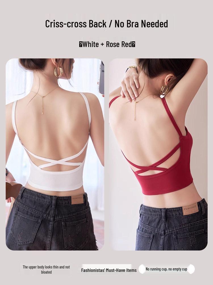 Women's American-Style Spaghetti Strap Vest with Chest Pads - Summer Lingerie Bra Top & Sleeveless Base Layer