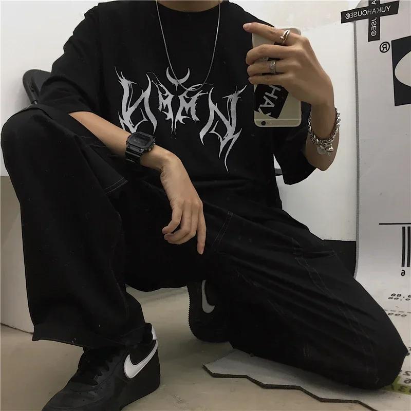 Women T-shirt Hip-Hop Loose Gothic Punk Letter Print Short Sleeve T-Shirt Harajuku Streetwear Y2k Clothes Tops  Women Clothing