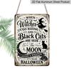 2D Flat When Witches Go Riding Vintage Halloween Witch Black Cat Metal Sign‑8.0x12.0inch Aluminum Wall Art, Farmhouse Porch Halloween Rustic Decor