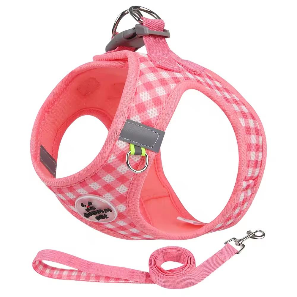 Checkered Pet Harness Kitten Strap Eye Catching Color Puppy Anti Loss Strap Outdoor  Adjustable Reflective Chest Strap