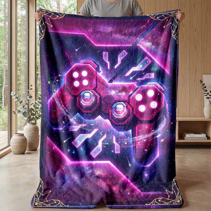 Cosmic Gamepad Design blanket Personalized Name Flannel Blanket Soft Cozy Plush Throw for Sofa Bed Lightweight Home Decor