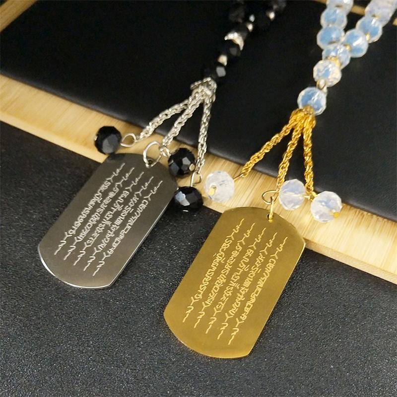 Thailändische Buddhistische Schriftzeichen Anhänger für Auto, Anhänger für Damen Herren Edelstahl Goldfarbe Religion Glaube Kristallkette Schmuck