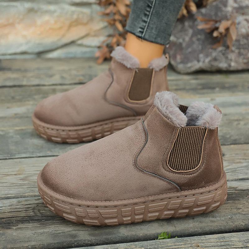 Comerț exterior nou piele întoarsă talpă groasă tub scurt pantofi de bumbac îngroșați pentru femei catifea transfrontalieră bandă elastică cizme de zăpadă călduroase