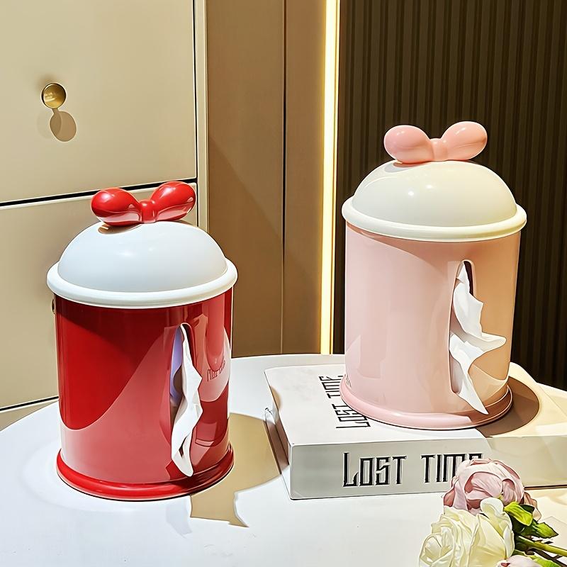 1pc Round Plastic Tissue Box Holder with Cute Mouse Ears Design, Dispenser for Storing Facial Tissues, Ideal for Home Decor In Living Room or Bathroom