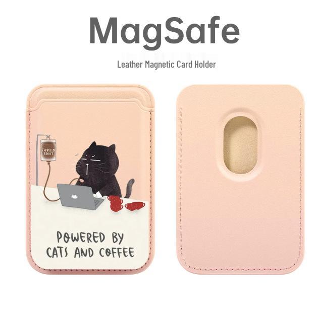 Cat Cafe MAGsafe Leather Card Holder for Apple Phone – Magnetic, Convenient Access Case
